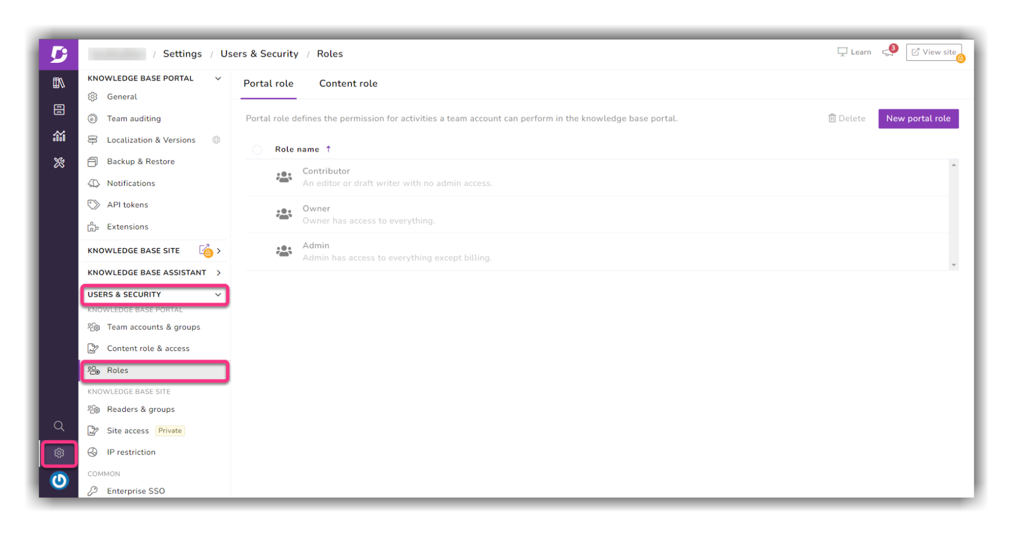 A annotated screenshot that shows some of the access  controls and permission settings.