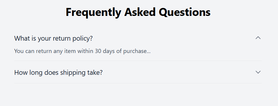 Simple FAQ template — accordion section with collapsible questions and answers