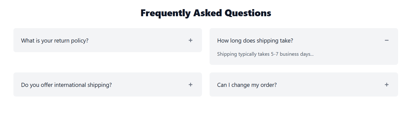 Two-column FAQ template — questions and answers in a two-column layout