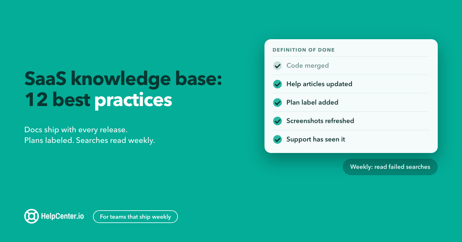 A release checklist where help articles, plan labels, screenshots and a support check sit next to code merged