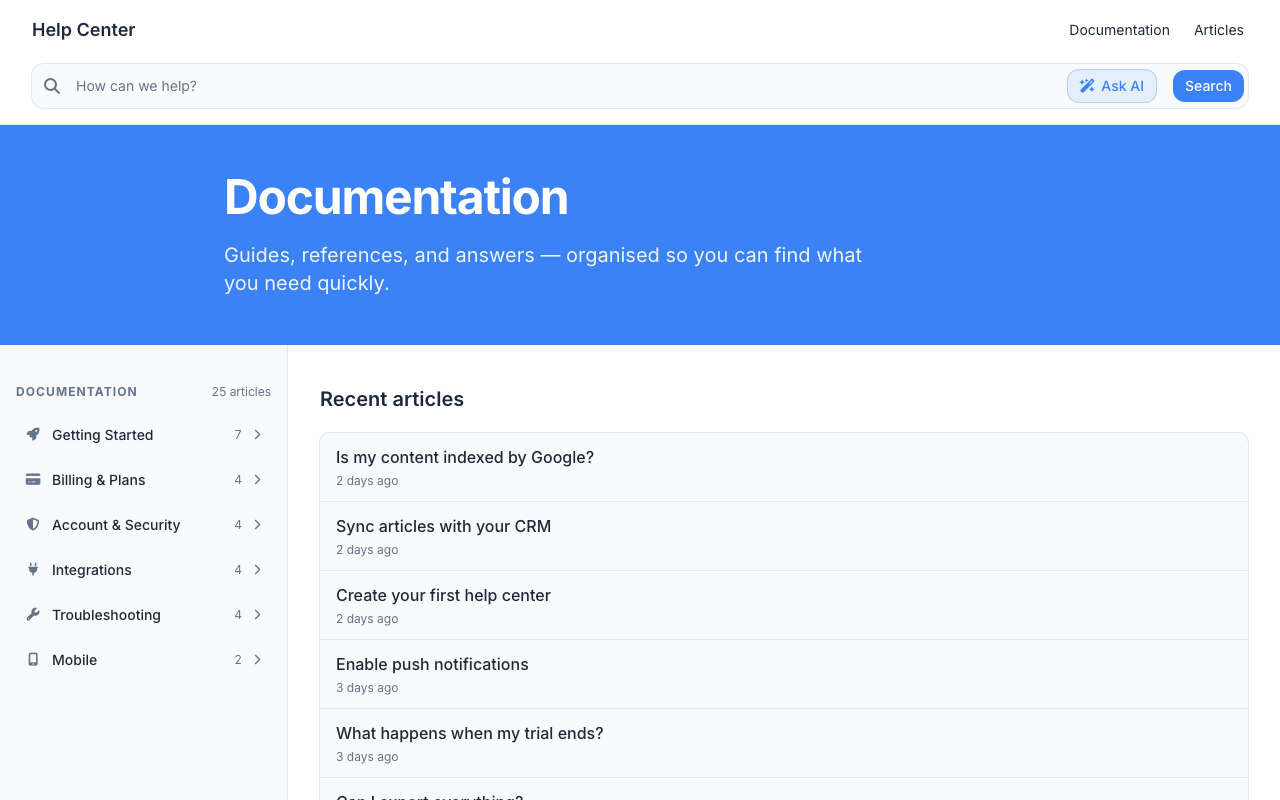 Docs Classic help center template preview
