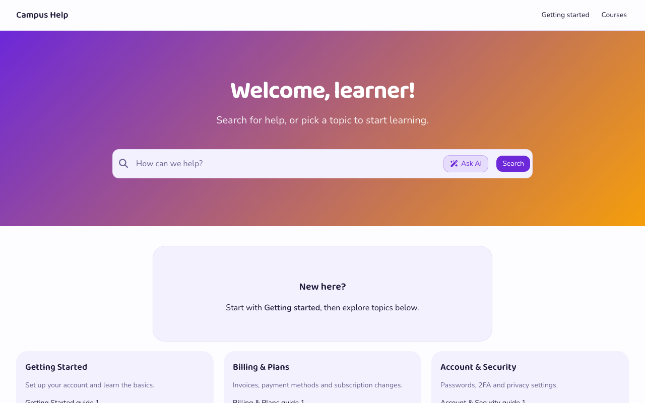 Campus (Education) help center template preview