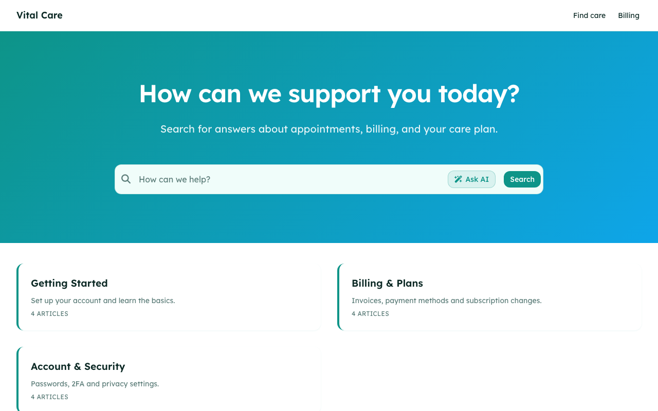 Vital (Healthcare) help center template preview