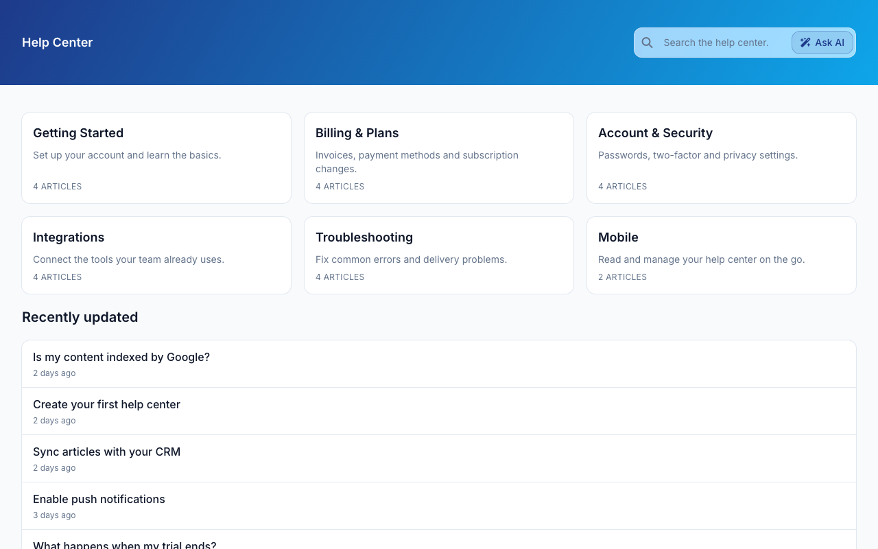 Minimal Classic help center template preview