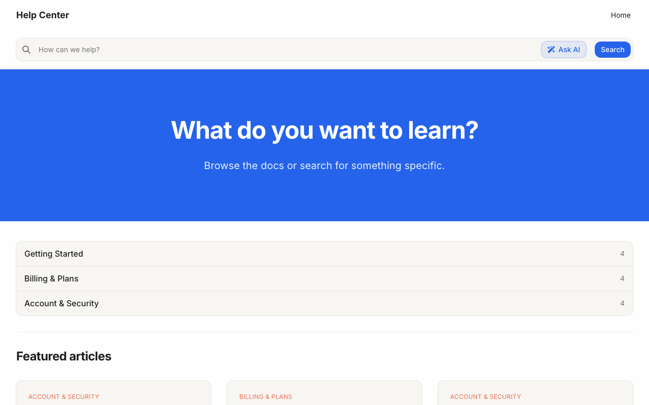 Notion Airy help center template preview