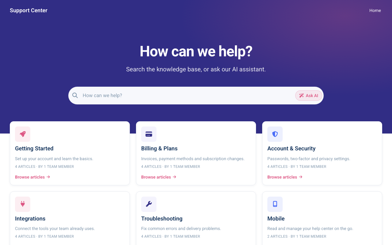 Aurora Support help center template