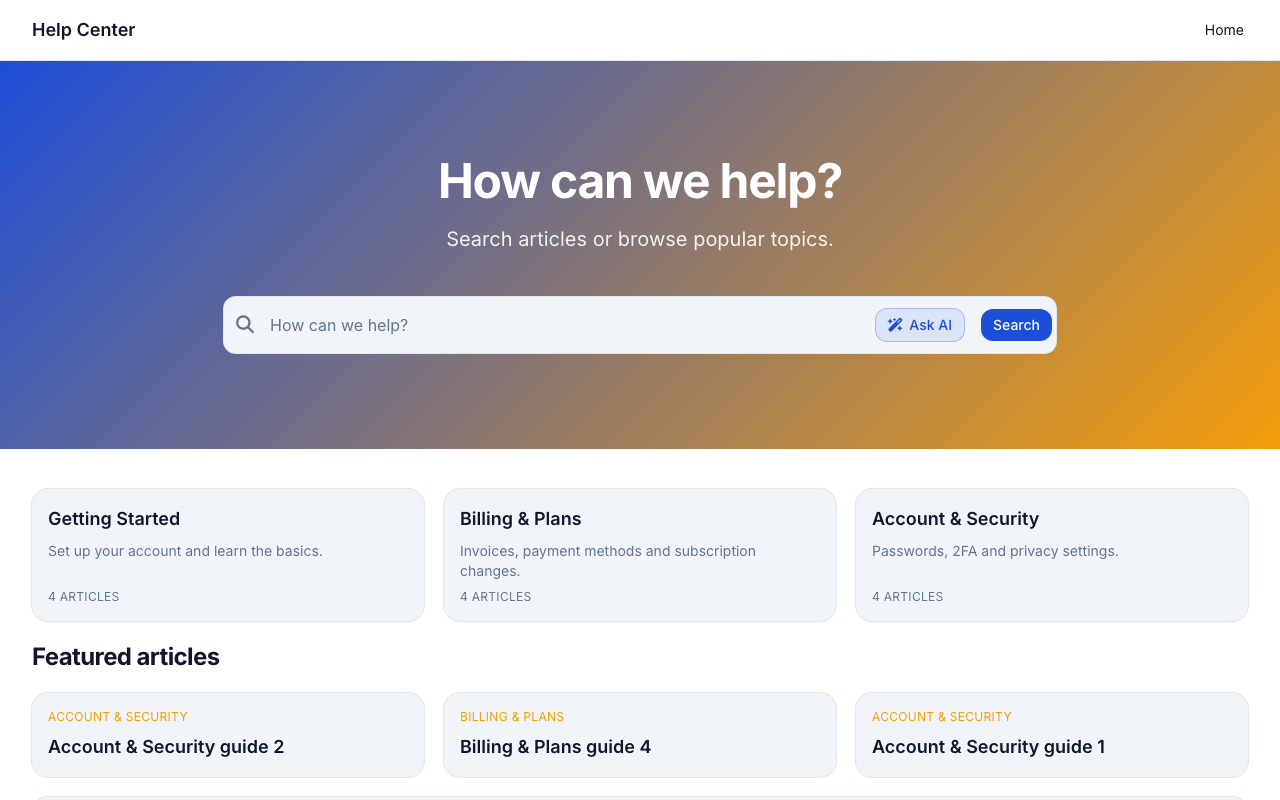 Support Classic help center template