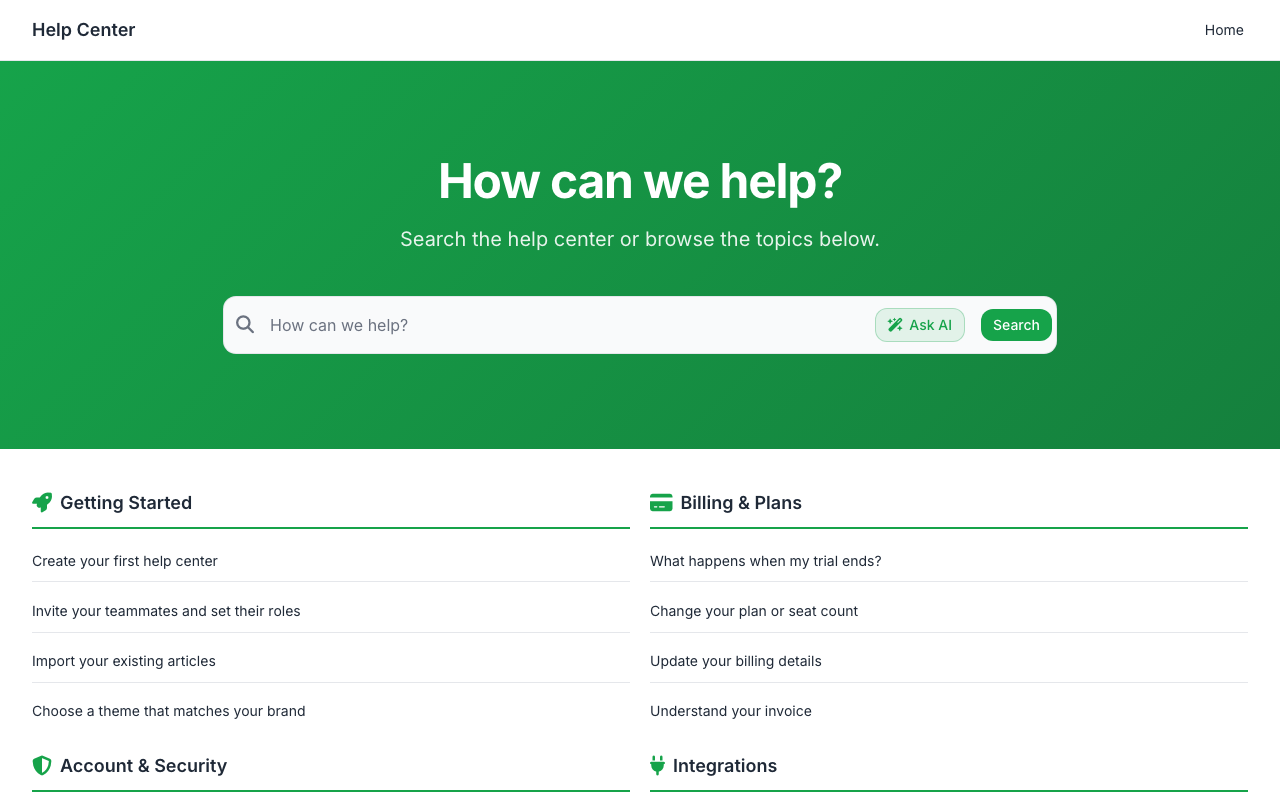 Support Columns help center template preview